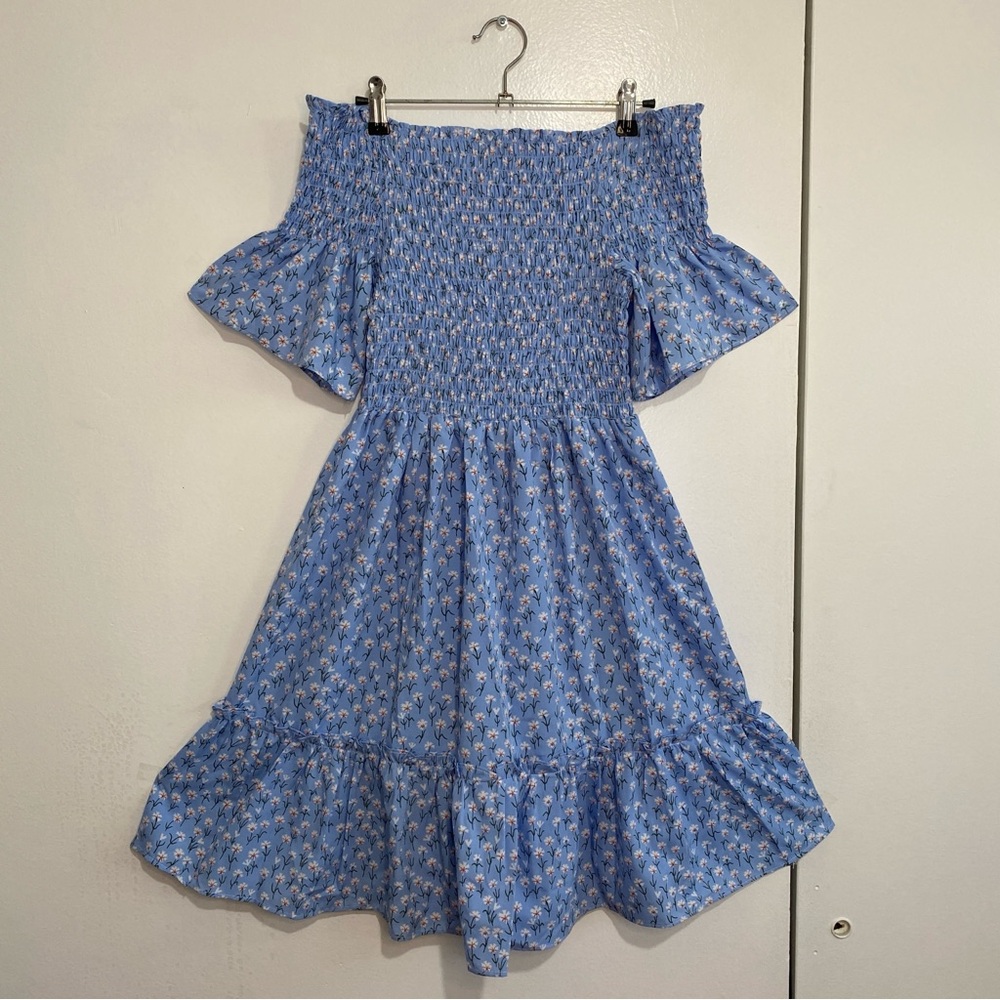 Blue Floral Ruffle Dress